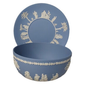WEDGWOOD  1950'S LIDDED TIN GREEK GODDESSES BLUE JASPER BOWL‎